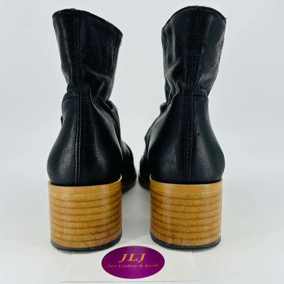 Anthropologie Women's Maia Black Leather Slouch Pull On Ankle Booties Size 37 - Picture 6 of 11